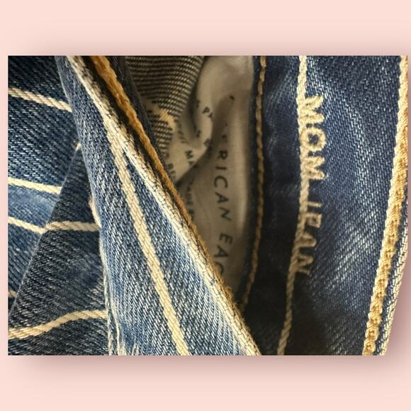 American Eagle MOM JEANS Womens 0 XS Blue White STRIPED Denim HIGH RISE 28x29 - Picture 5 of 6